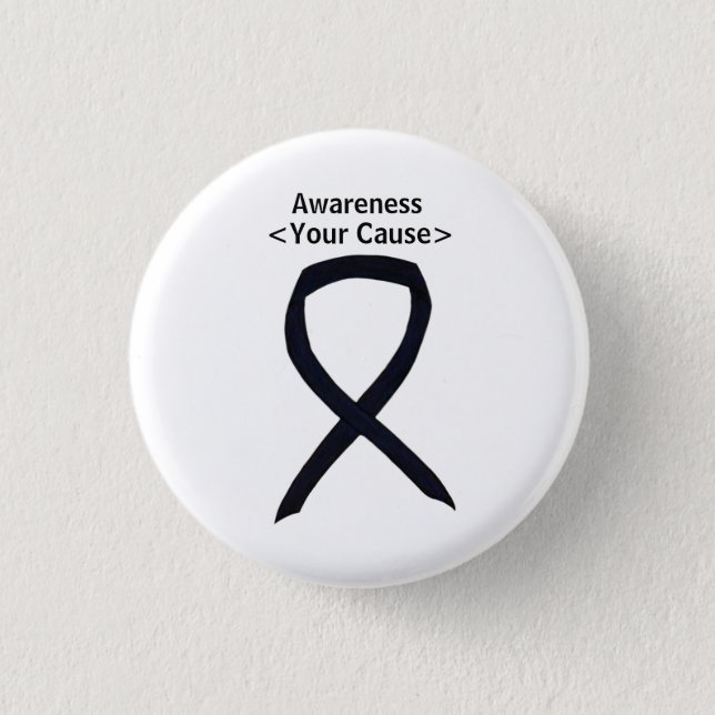 Black Awareness Ribbon Art Customized Message Pins (Front)
