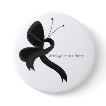 Black Awareness Ribbon Butterfly  Button