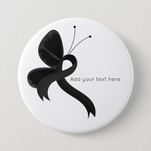 Black Awareness Ribbon Butterfly  Button