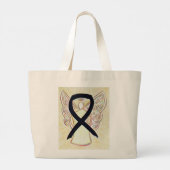 Black Awareness Ribbon Custom Tote Bag (Back)