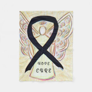 Black Awareness Ribbon Hope Cure Angel Blanket