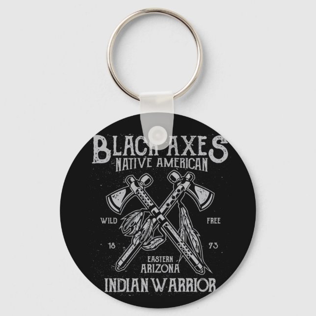 Black Axes Native America Indian Warrior Arizona Keychain (Front)