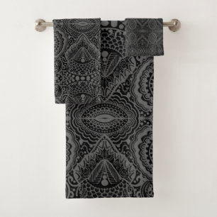 Black aztec pattern bath towel set