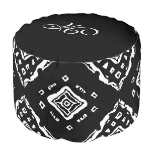 *~ Black Aztec Tribal Native American Monogram Pouf