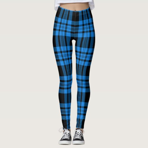 Black Azure Radiance  Tory Blue Tartan Plaid Pa Leggings