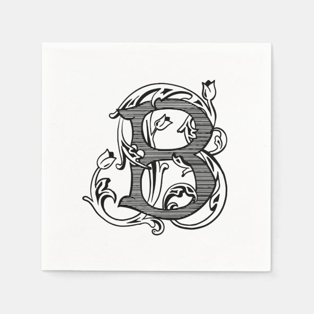 Black "B" Monogram Cocktail Napkins (Front)