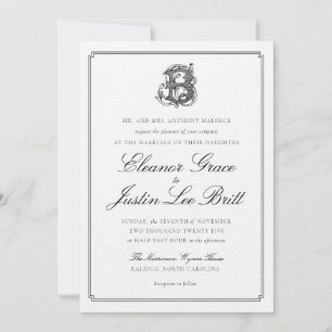 Black "B" Monogram Wedding Invitation