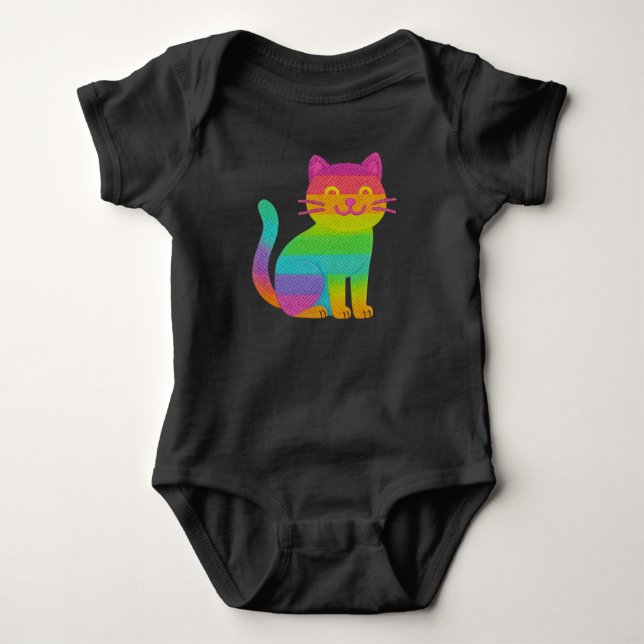 Black Baby Body 100 % cotton - Rainbow Kitten Baby Bodysuit (Front)