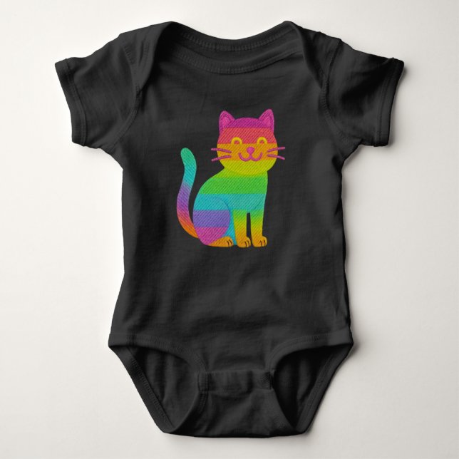 Black Baby Body 100 % cotton - Rainbow Kitten Bodysuit (Front)