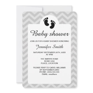 Black Baby Footprints Silhouette Baby Shower Invitation