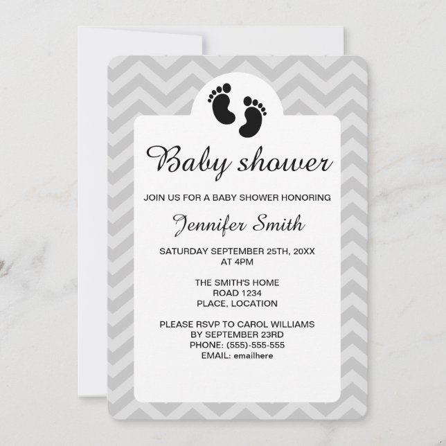 Black Baby Footprints Silhouette Baby Shower Invitation (Front)