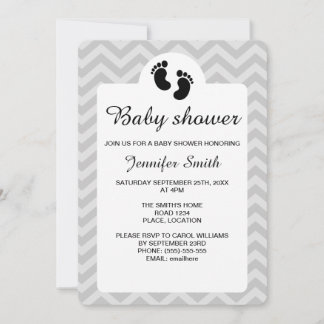 Black Baby Footprints Silhouette Baby Shower Invitation