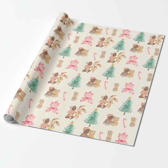 Black Baby Girl's First Christmas Holiday Wrapping Paper (Unrolled)