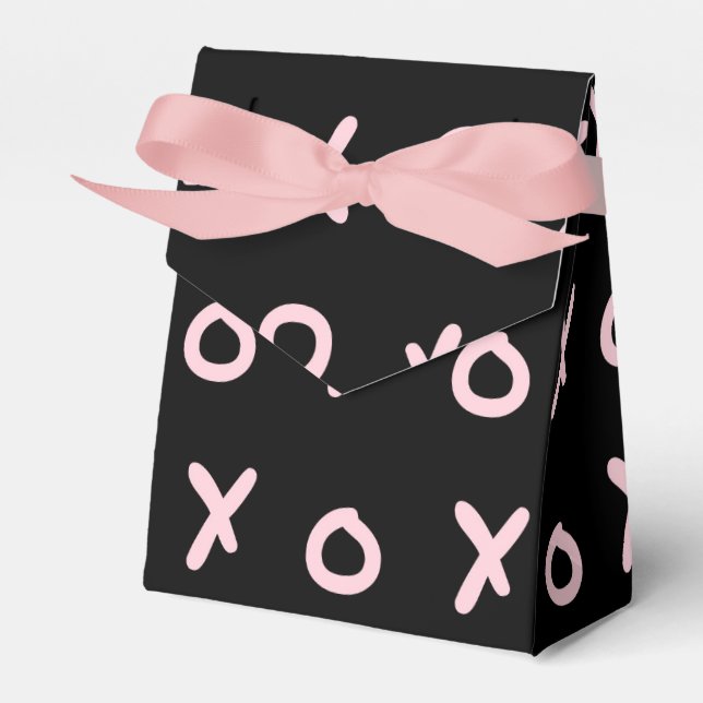 Black & Baby Pink X O XO XO's Trendy Cute Favor Boxes (Front Side)