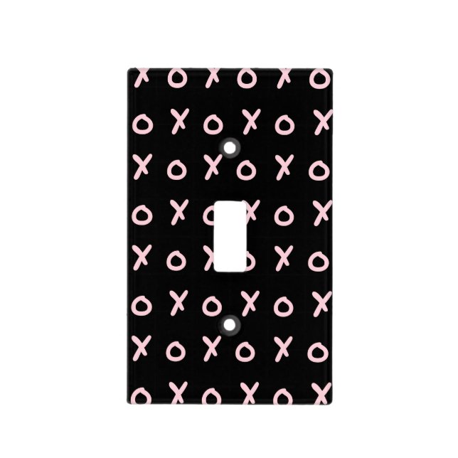 Black & Baby Pink X O XO XO's Trendy Cute Light Switch Cover (Front)