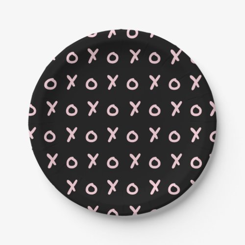 Black  Baby Pink X O XO XOs Trendy Cute Paper Plates