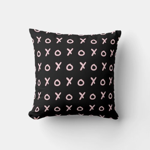 Black  Baby Pink X O XO XOs Trendy Cute Throw Pillow