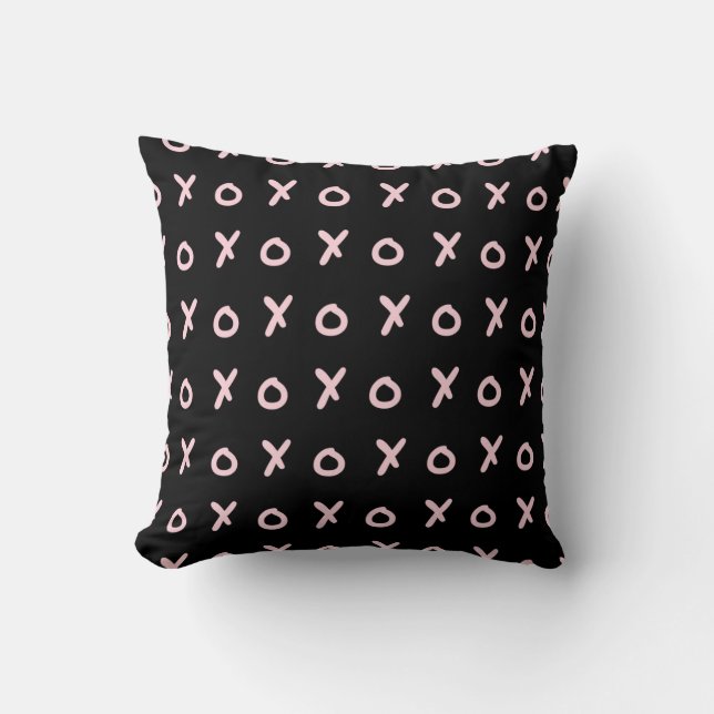 Black & Baby Pink X O XO XO's Trendy Cute Throw Pillow (Front)
