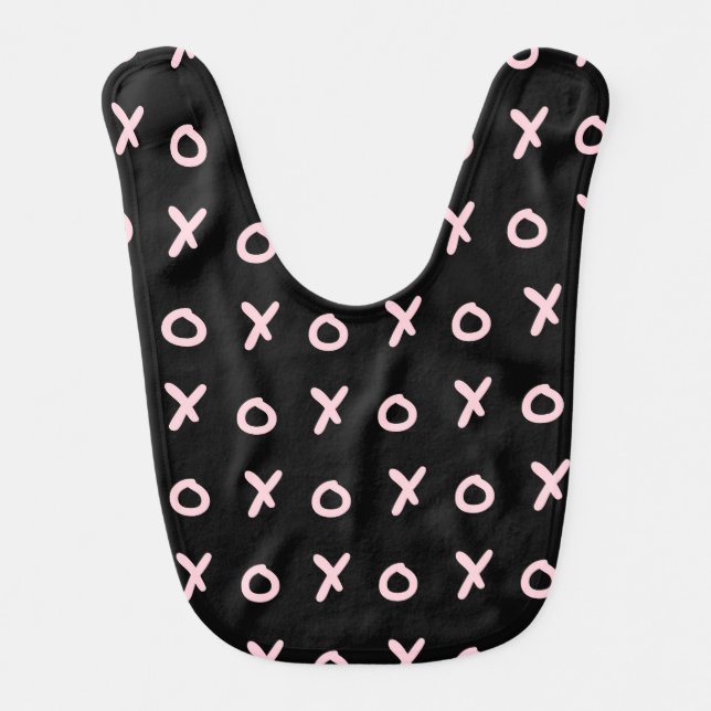 Black & Baby Pink X O XO XO's Trendy Cute XOXO Baby Bib (Front)