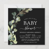 Black Baby Shower Greenery Eucalyptus Invitation (Front)