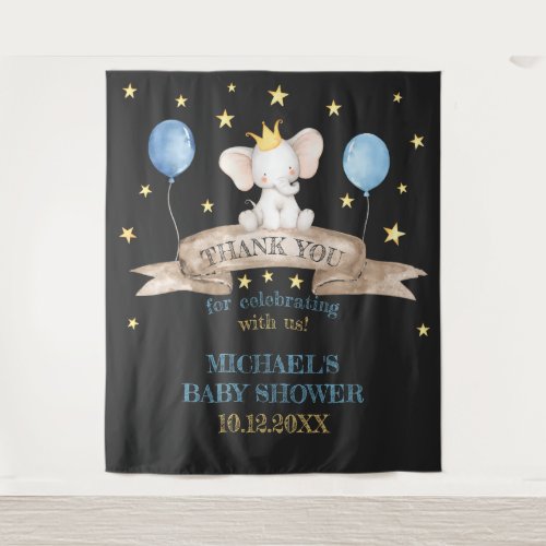 black baby shower stars balloon elephant backdrop