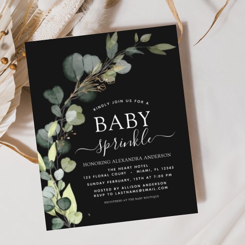 Black Baby Sprinkle Shower Eucalyptus Invitation