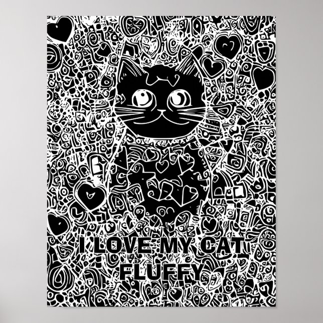 Black Background Abstract Cat Adult Coloring Poster (Front)