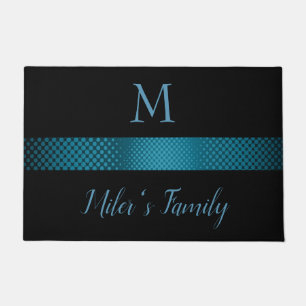 Black Background And Blue Gray Stripes Doormat