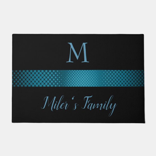 Black Background And Blue Gray Stripes Doormat (Front)