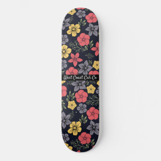 Black background and Colorful Flowers Skateboard