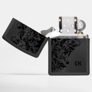 Black background and floral swirl zippo lighter