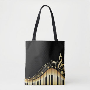 Black Background And Gold Musical Notes Tote Bag