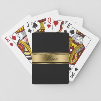 Black Background And Gold Stripe Playing Cards by gogaonzazzle at Zazzle