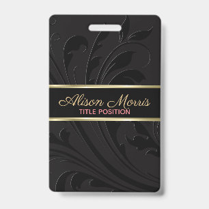Black Background And Swirl And Gold Stripe Badge
