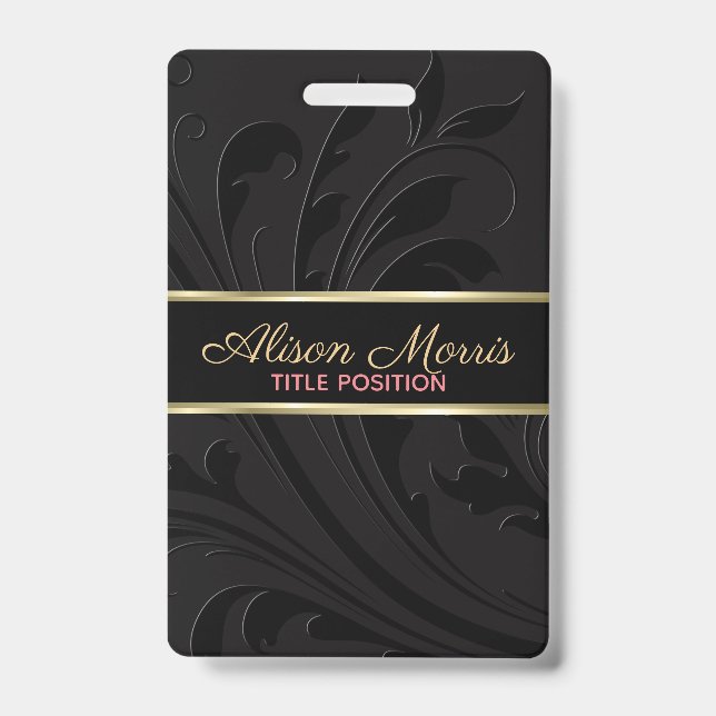 Black Background And Swirl And Gold Stripe Badge (Front)