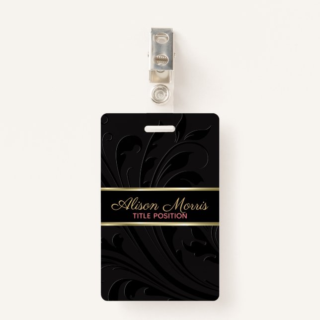 Black Background And Swirl And Gold Stripe Badge (Front with Clip)