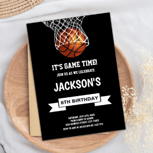 Black Background Basketball Birthday Invitations