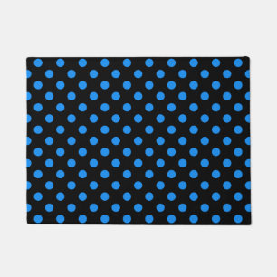 Black Background Blue Polka Dots Doormat