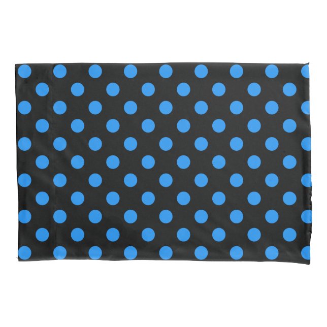 Black Background Blue Polka Dots Pillow Case (Front)