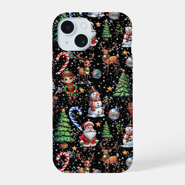 Black Background Christmas Decorative Pattern Iphone Case (Back)