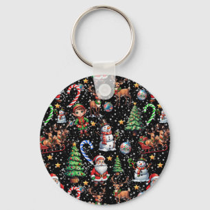 Black Background Christmas Decorative Pattern Keychain
