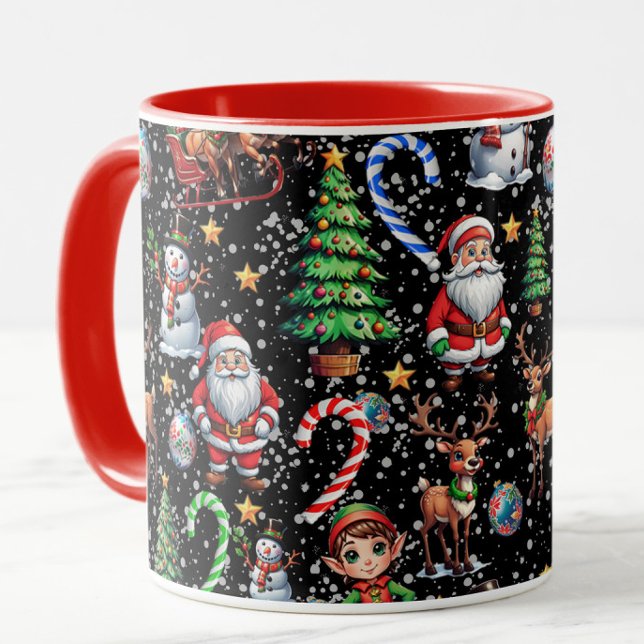 Black Background Christmas Decorative Pattern Mug (Creator Uploaded)
