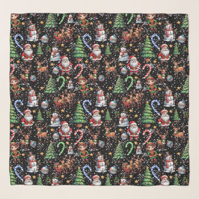 Black Background Christmas Decorative Pattern Scarf (Front)