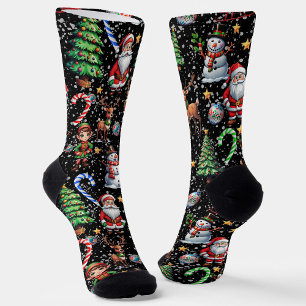 Black Background Christmas Decorative Pattern Socks