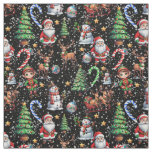 Black Background Christmas Pattern Design Fabric