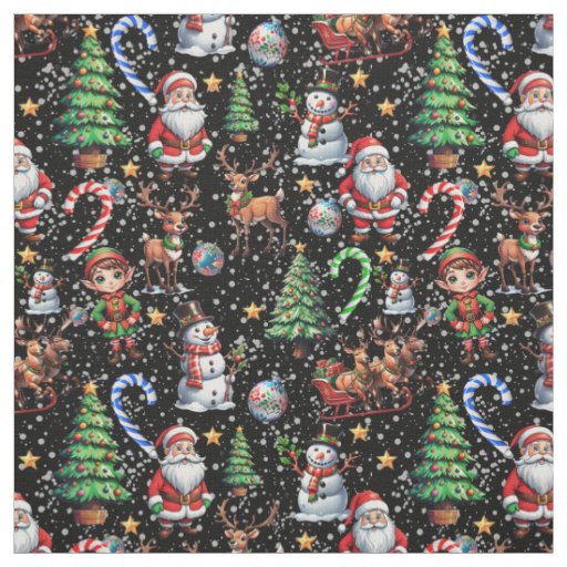 Black Background Christmas Pattern Design Fabric