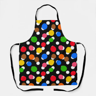 Black Background Colorful Polka Dots Apron