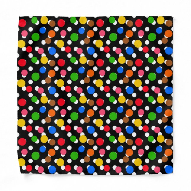 Black Background Colorful Polka Dots Bandana (Front)