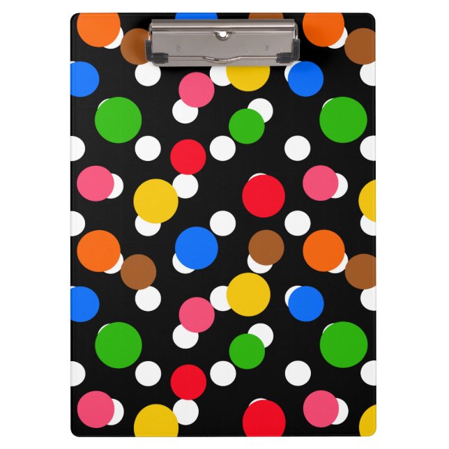Black Background Colorful Polka Dots Clipboard (Front)
