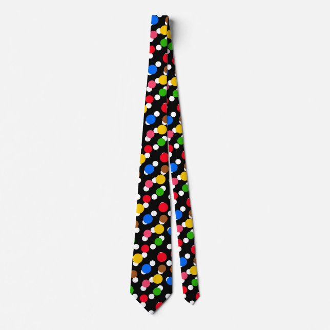 Black Background Colorful Polka Dots Neck Tie (Front)